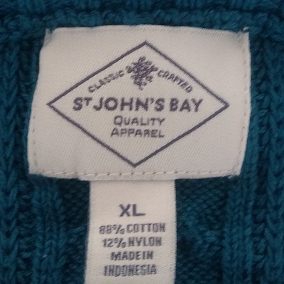 NWT ST. JOHN'S BAY TEAL CABLE KNIT PULLOVER CREW NECK SWEATER SIZE XL - Picture 6 of 13